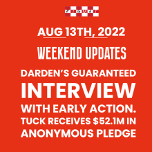 Darden Early Action 8th Sep 2022 & Tuck Receives 52.1 million dollars 